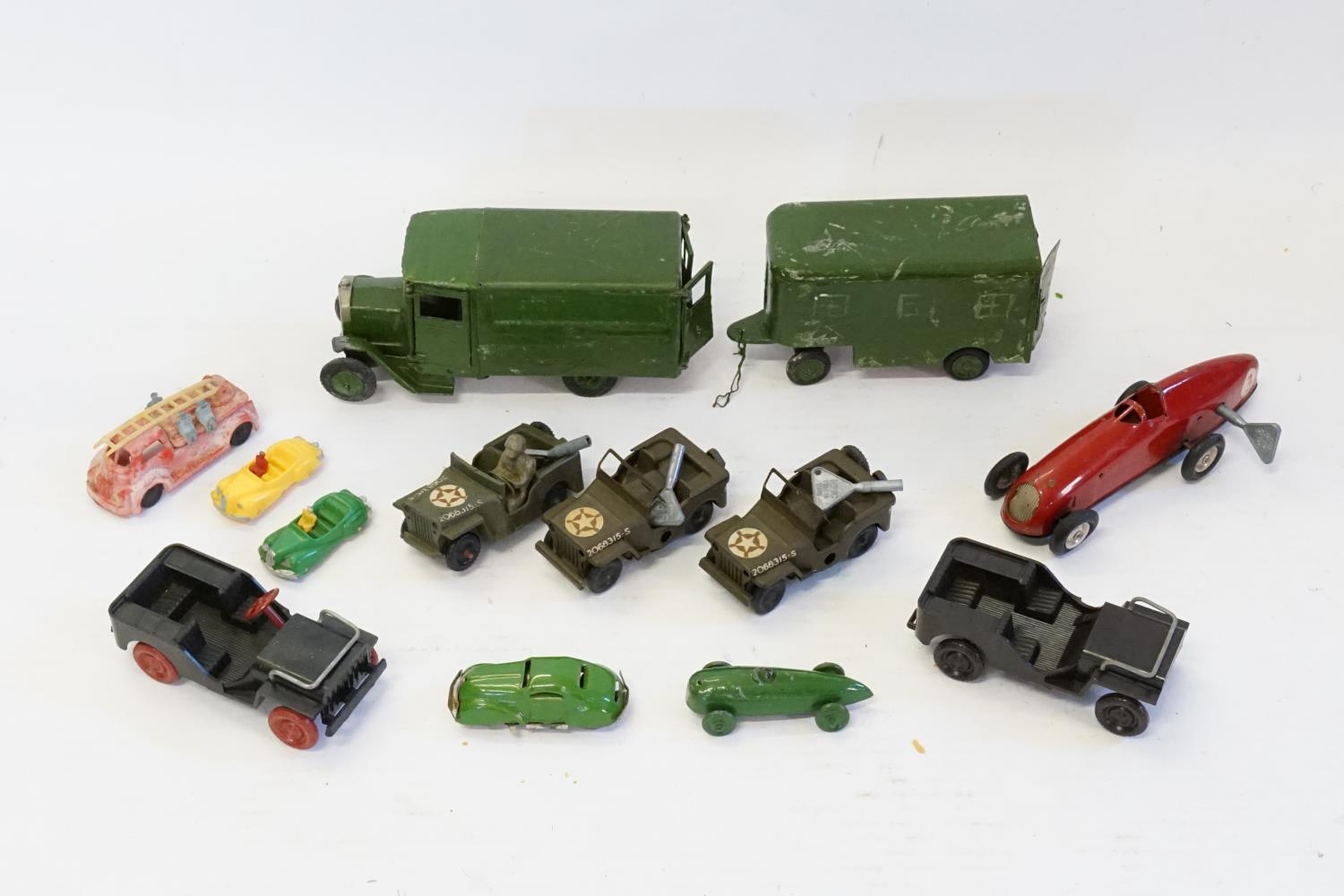 A Collection of Tin Plate Model Cars to include Three Triang Clockwork ...