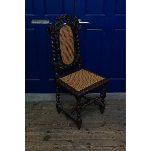 589 - A Jacobean Barley Twist & Bobbin Topped Grape & Vine Dining Chair with a Panelled Back & Seat.