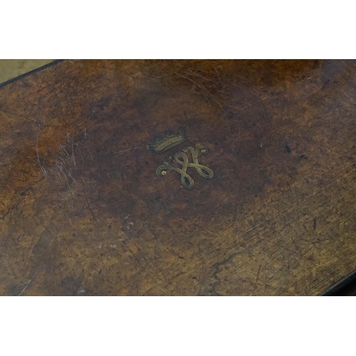 601 - A late Victorian burr walnut veneered and brass banded Collectors cabinet with monogram and coronet ... 