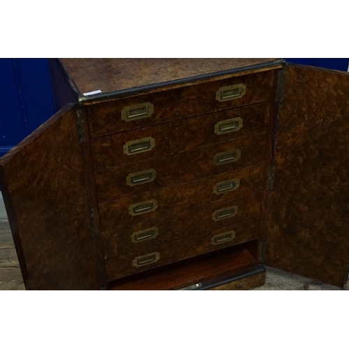 601 - A late Victorian burr walnut veneered and brass banded Collectors cabinet with monogram and coronet ... 