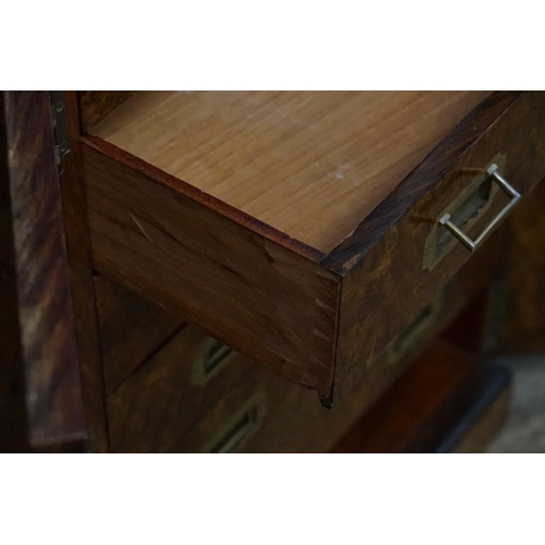 601 - A late Victorian burr walnut veneered and brass banded Collectors cabinet with monogram and coronet ... 