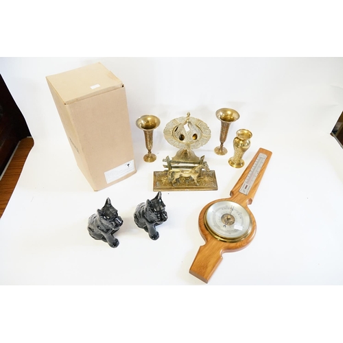 359 - A Brass Horse Letter Rack, Incense Burner, Cashmere Vases, Scottie Dogs, Barometer, etc.