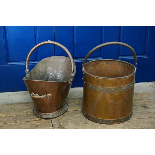 365 - A Helmet Shaped Coal Bucket & a Banded Similar one.