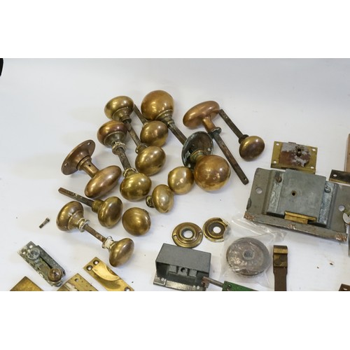 371 - A Collection of Old Brass Door Knobs & Locks.