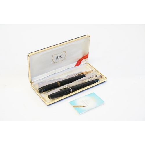 277 - A Unique Pen with a 14ct Gold Nib, an Osmiroid Pen, Silver Propelling Pencil & a Cross Gold Plated P... 