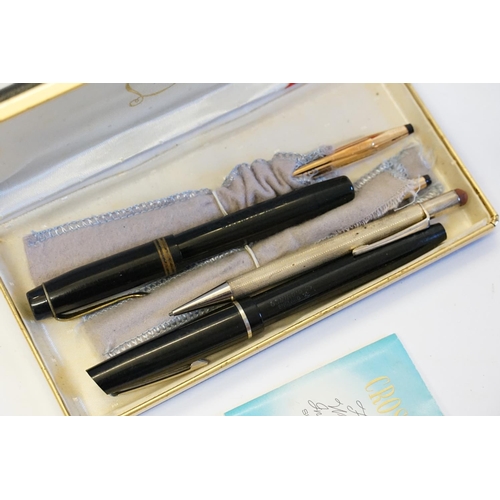 277 - A Unique Pen with a 14ct Gold Nib, an Osmiroid Pen, Silver Propelling Pencil & a Cross Gold Plated P... 