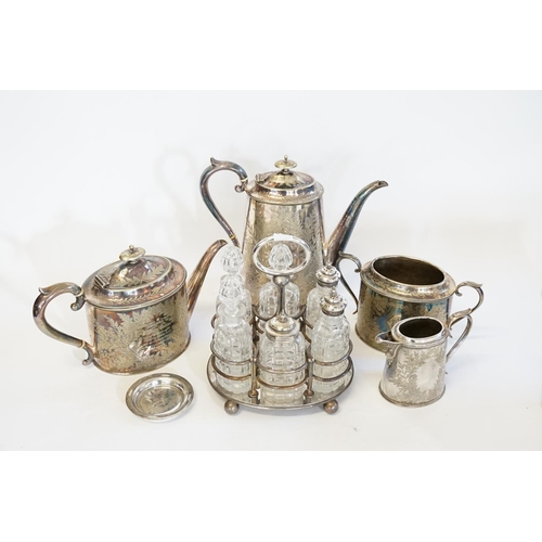 82 - A Silver Plated Six Bottled Cruet Set along with a Four Piece Silver Plated Victorian Tea & Coffee S... 