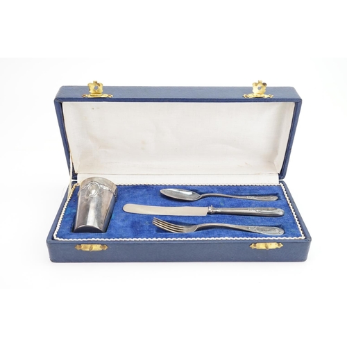 91 - A (916) marked Four Piece Christening Set in an Original Blue case.