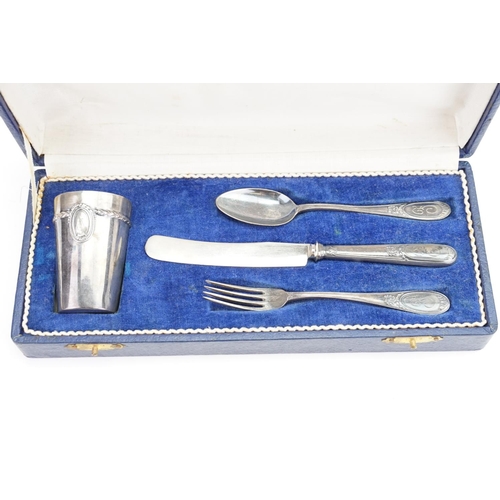 91 - A (916) marked Four Piece Christening Set in an Original Blue case.