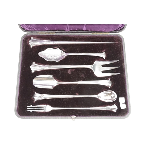 94 - A 19th Century, cased set of table cutlery to include silverskin, pickle, cheese, cold meat, relish ... 