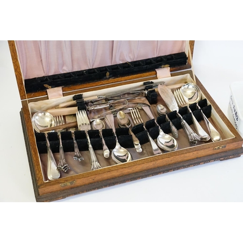 98 - A Part Canteen of Cutlery, mixed along with a Silver teaspoon and a set of liqueur glasses.