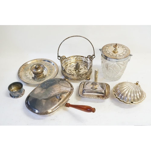 99 - A Collection of Silver Plate to include an Ice Bucket, Butter Dish, Shell, etc.