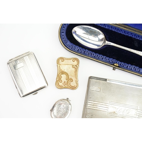 68 - A Silver Spoon in Case, a Victorian Locket, Cigarette Case, Vesta Case, etc.