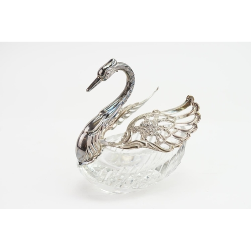 72 - A (925 Marked) Cut Glass & Silver Mounted Swan Bon Bon Dish.