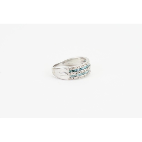 116 - A Ladies White 9ct Gold Diamond and Aquamarine Ring in a Half Eternity Setting. Size S.