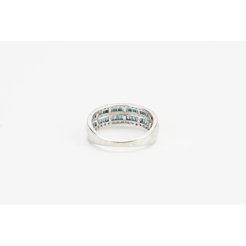 116 - A Ladies White 9ct Gold Diamond and Aquamarine Ring in a Half Eternity Setting. Size S.