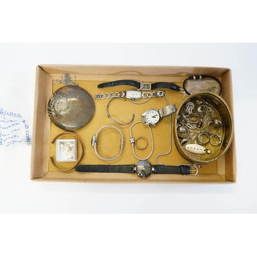 195 - A Collection of (925) marked Rings, Clips, various Wristwatches, Fossil, Bangle, etc.