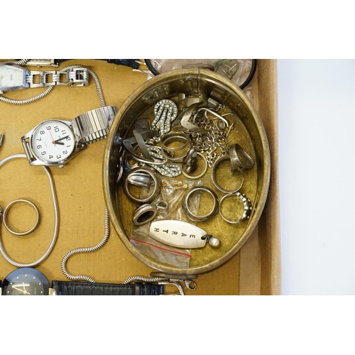 195 - A Collection of (925) marked Rings, Clips, various Wristwatches, Fossil, Bangle, etc.