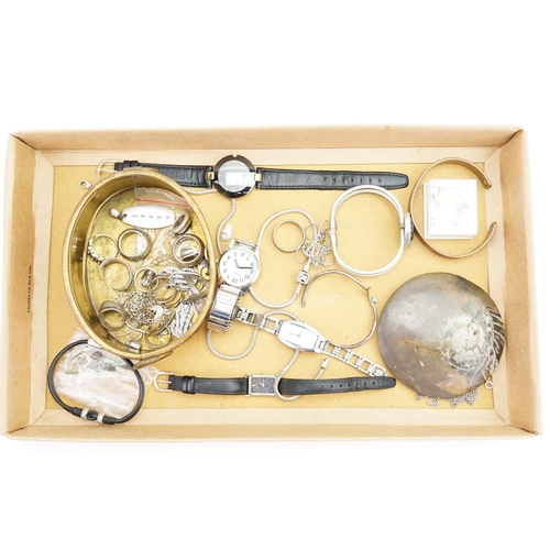 195 - A Collection of (925) marked Rings, Clips, various Wristwatches, Fossil, Bangle, etc.