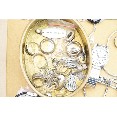 195 - A Collection of (925) marked Rings, Clips, various Wristwatches, Fossil, Bangle, etc.