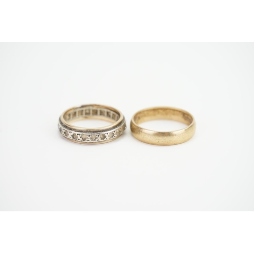 145 - A 9ct Gold Wedding Band along with one paste set Ring. Gold Ring Weighs: 3.2 grams.