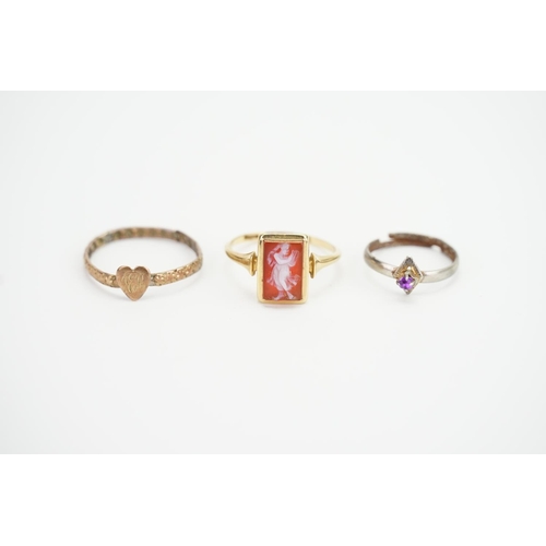 162 - A collection of Three Rings to include an 18ct Gold cameo Ring and two others.