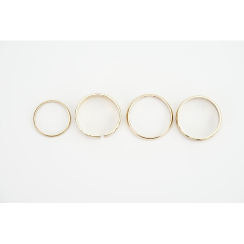 167 - A collection of four 9ct Gold rings. One as found. Weighing: 14.7 grams.