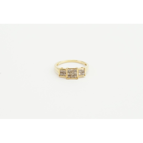 179 - A 9ct Gold and Diamond Ring, set with princess cut diamonds. Weight approx 2.1 grams. Size L.