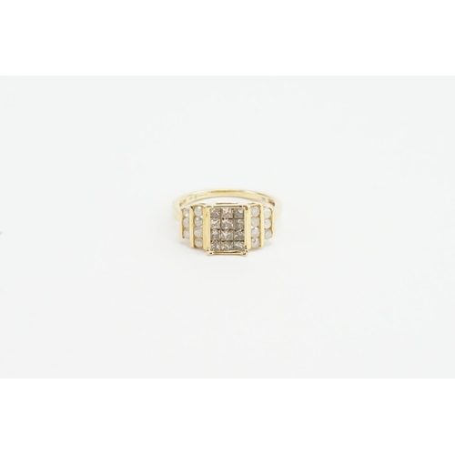 180 - A 9ct Gold and Diamond Ring mounted with a square filled with Diamonds and Diamond Shoulders. Weight... 