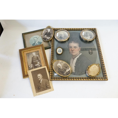 1041 - A Sarha Myra Mowll pastel of a young girl, two Silver Circular mounted Photographs of the Mowll fami... 