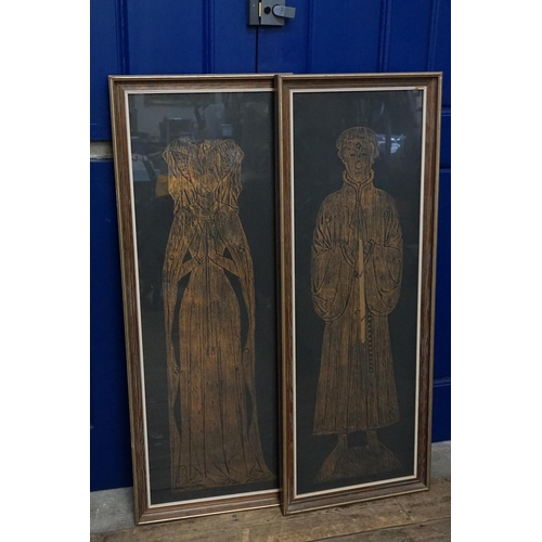 1065 - A Pair of 1960s Effigy Rubbings of a Maiden and Priest in frames.