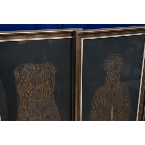 1065 - A Pair of 1960s Effigy Rubbings of a Maiden and Priest in frames.