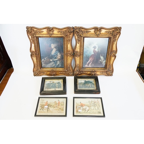 1068 - A Pair of Gainsborough Prints, Hunting Prints & Two Framed Post Cards.