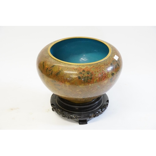 389 - A Chinese cloisonné fruit bowl, with paper label Jingfa on stand.