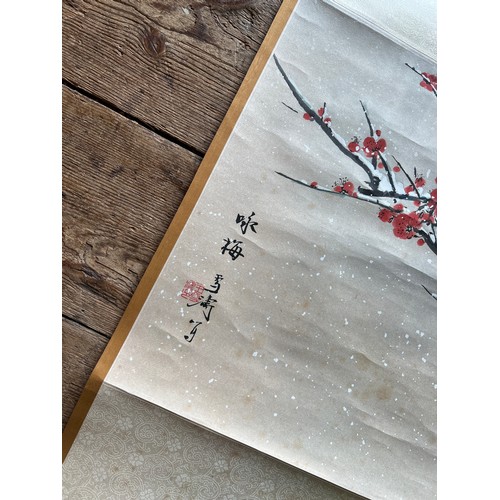 391 - Singing Mei flowers; Chinese ink and watercolor on paper scroll; Attribute to Wang Xuetao; Collectio... 