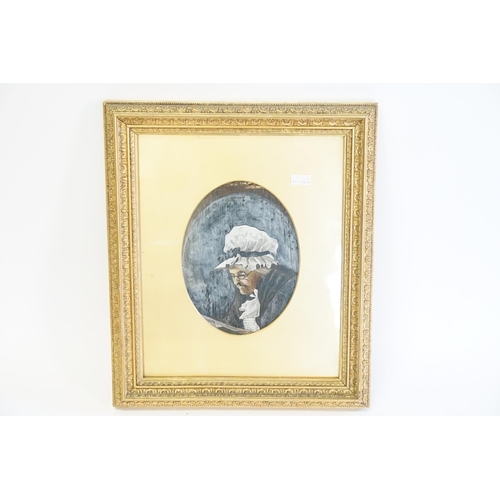 1007 - A 19th Century School Oil Wash of an Elderly Grandmother deep in thought with a lace bonnet, Framed ... 