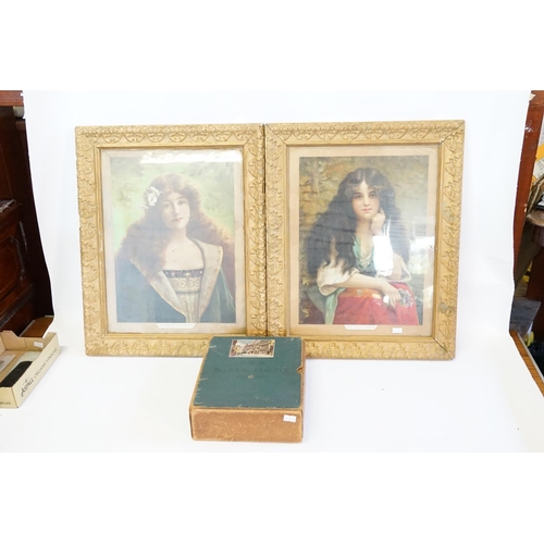 1009 - Two Victorian Gilt Framed Chromolithographic Prints along with a GWR Wooden Puzzle in Box.