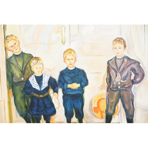 1015 - A studio portrait oil on canvas, in the impressionist style of four boys in costume. Ex-studio of Mi... 