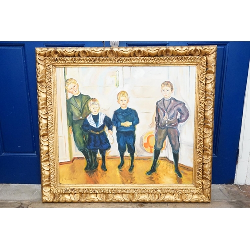 1015 - A studio portrait oil on canvas, in the impressionist style of four boys in costume. Ex-studio of Mi... 