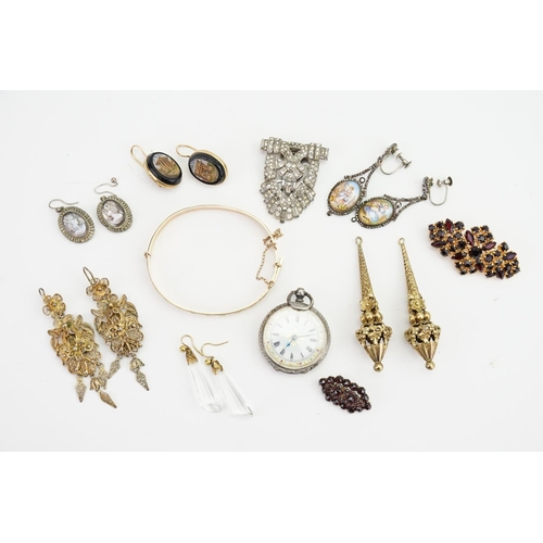 207 - A Collection of Costume Jewellery to include garnets, earrings, a Silver Pocket Watch, etc.