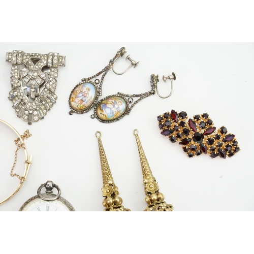 207 - A Collection of Costume Jewellery to include garnets, earrings, a Silver Pocket Watch, etc.