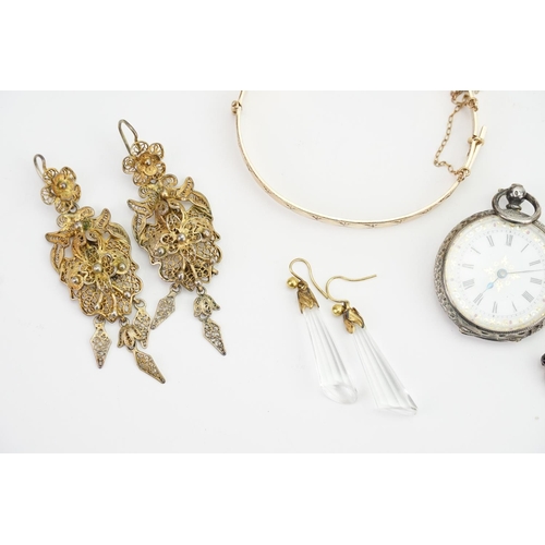 207 - A Collection of Costume Jewellery to include garnets, earrings, a Silver Pocket Watch, etc.