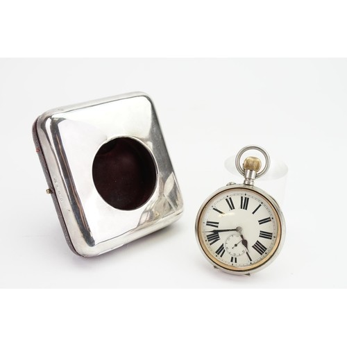 224 - A Silver mounted pocket watch case, containing a goliath silver plated pocket watch.