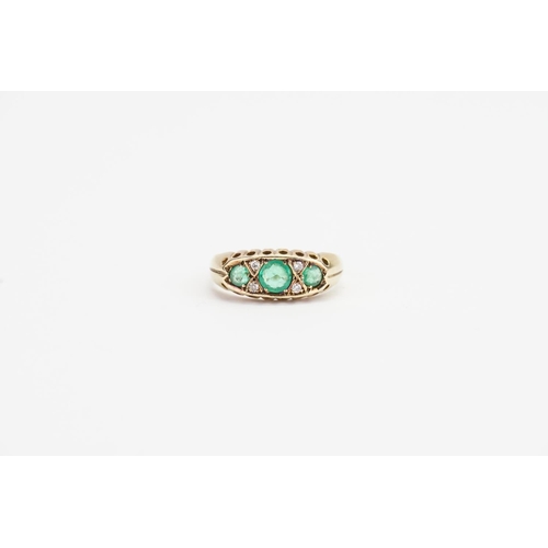 195 - A Beautiful Late 20th Century Ladies 9ct Gold Diamond and Emerald half hoop Ring, Marked London 1990... 