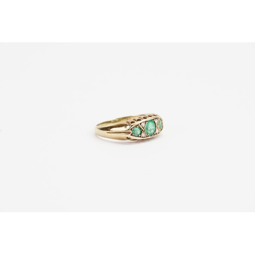 195 - A Beautiful Late 20th Century Ladies 9ct Gold Diamond and Emerald half hoop Ring, Marked London 1990... 