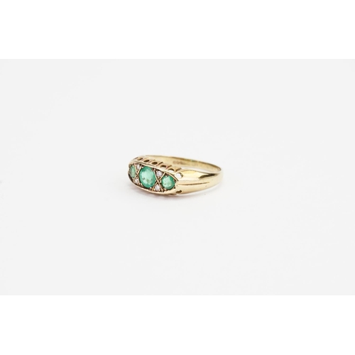 195 - A Beautiful Late 20th Century Ladies 9ct Gold Diamond and Emerald half hoop Ring, Marked London 1990... 