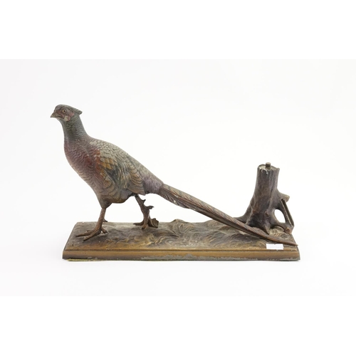 250 - An Art Deco painted spelter table lighter designed as a pheasant.