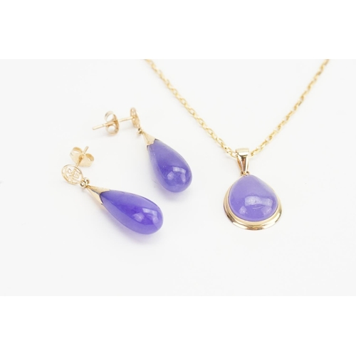 62 - An Amethyst 9ct Gold Pendant on a Chain along with a matching Pair of 9ct Gold Amethyst Drop Earring... 