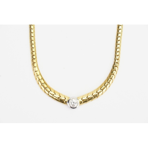 61 - An 18ct Diamond Set Snake shaped Necklace set with a 0.75ct Diamond. Weight approx: 25.4 grams. Leng... 