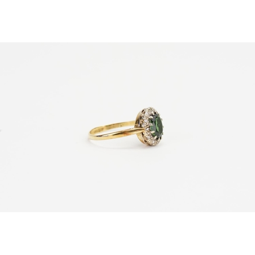 154 - A 9ct Gold Tourmaline (1ct) and Diamond Ring. Size Q.